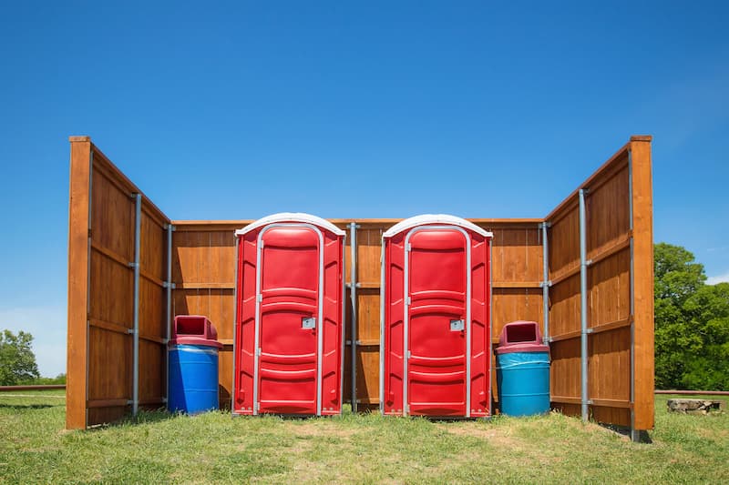 Short-term porta potty units staged for delivery in Adrian, Michigan